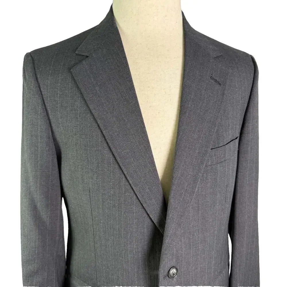Johnny Carson Vintage 40R Charcoal Gray Pinstripe Suit Jacket Blazer Tailored